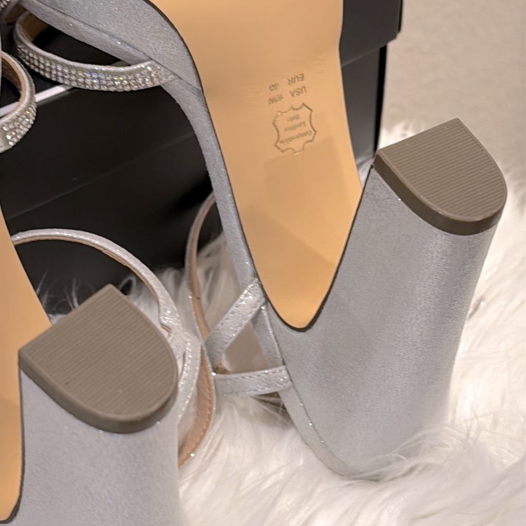 Nina Saralyn Silver Platino Platform Block Heel Evening Sandals (Size 10w) — image 7 of 8